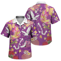 Hawaiian and Japanese Culture Together Family Matching Off Shoulder Short Dress and Hawaiian Shirt Kakau Tribal Pattern and Irezumi Art Purple Color LT03 Son's Shirt Purple - Polynesian Pride