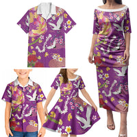 Hawaiian and Japanese Culture Together Family Matching Puletasi and Hawaiian Shirt Kakau Tribal Pattern and Irezumi Art Purple Color LT03 - Polynesian Pride