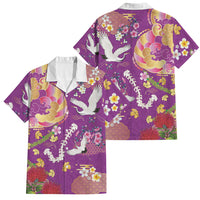 Hawaiian and Japanese Culture Together Family Matching Puletasi and Hawaiian Shirt Kakau Tribal Pattern and Irezumi Art Purple Color LT03 Dad's Shirt - Short Sleeve Purple - Polynesian Pride