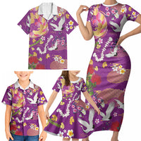 Hawaiian and Japanese Culture Together Family Matching Short Sleeve Bodycon Dress and Hawaiian Shirt Kakau Tribal Pattern and Irezumi Art Purple Color LT03 - Polynesian Pride