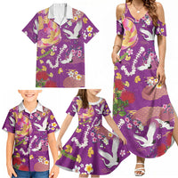 Hawaiian and Japanese Culture Together Family Matching Summer Maxi Dress and Hawaiian Shirt Kakau Tribal Pattern and Irezumi Art Purple Color LT03 - Polynesian Pride