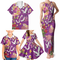 Hawaiian and Japanese Culture Together Family Matching Tank Maxi Dress and Hawaiian Shirt Kakau Tribal Pattern and Irezumi Art Purple Color LT03 - Polynesian Pride
