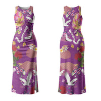 Hawaiian and Japanese Culture Together Family Matching Tank Maxi Dress and Hawaiian Shirt Kakau Tribal Pattern and Irezumi Art Purple Color LT03 Mom's Dress Purple - Polynesian Pride