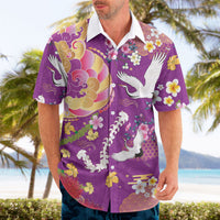 Hawaiian and Japanese Culture Together Hawaiian Shirt Kakau Tribal Pattern and Irezumi Art Purple Color