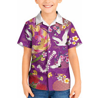 Hawaiian and Japanese Culture Together Kid Hawaiian Shirt Kakau Tribal Pattern and Irezumi Art Purple Color LT03 Kid Purple - Polynesian Pride