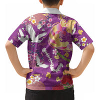 Hawaiian and Japanese Culture Together Kid Hawaiian Shirt Kakau Tribal Pattern and Irezumi Art Purple Color LT03 - Polynesian Pride