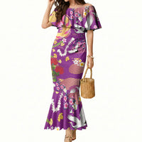 Hawaiian and Japanese Culture Together Mermaid Dress Kakau Tribal Pattern and Irezumi Art Purple Color