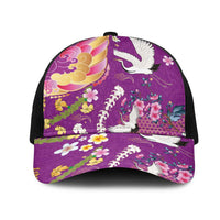 Hawaiian and Japanese Culture Together Mesh Trucker Cap Kakau Tribal Pattern and Irezumi Art Purple Color LT03 One Size Black Purple - Polynesian Pride
