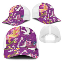 Hawaiian and Japanese Culture Together Mesh Trucker Cap Kakau Tribal Pattern and Irezumi Art Purple Color LT03 - Polynesian Pride