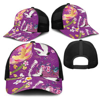 Hawaiian and Japanese Culture Together Mesh Trucker Cap Kakau Tribal Pattern and Irezumi Art Purple Color LT03 - Polynesian Pride