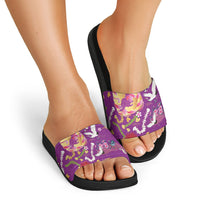 Hawaiian and Japanese Culture Together Slide Sandals Kakau Tribal Pattern and Irezumi Art Purple Color LT03 - Polynesian Pride