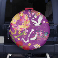 Hawaiian and Japanese Culture Together Spare Tire Cover Kakau Tribal Pattern and Irezumi Art Purple Color