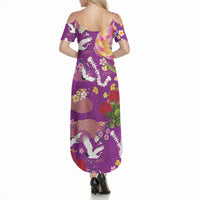 Hawaiian and Japanese Culture Together Summer Maxi Dress Kakau Tribal Pattern and Irezumi Art Purple Color LT03 - Polynesian Pride