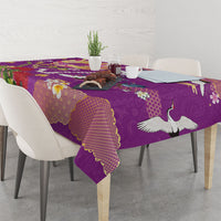 Hawaiian and Japanese Culture Together Tablecloth Kakau Tribal Pattern and Irezumi Art Purple Color