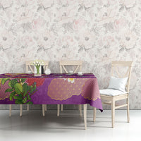 Hawaiian and Japanese Culture Together Tablecloth Kakau Tribal Pattern and Irezumi Art Purple Color