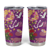 Hawaiian and Japanese Culture Together Tumbler Cup Kakau Tribal Pattern and Irezumi Art Purple Color
