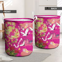 Hawaiian and Japanese Culture Together Laundry Basket Kakau Tribal Pattern and Irezumi Art Pink Color