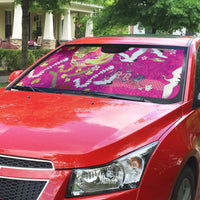 Hawaiian and Japanese Culture Together Auto Sun Shade Kakau Tribal Pattern and Irezumi Art Pink Color