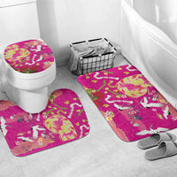 Hawaiian and Japanese Culture Together Bathroom Set Kakau Tribal Pattern and Irezumi Art Pink Color