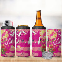 Hawaiian and Japanese Culture Together 4 in 1 Can Cooler Tumbler Kakau Tribal Pattern and Irezumi Art Pink Color