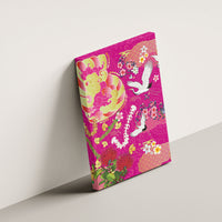 Hawaiian and Japanese Culture Together Canvas Wall Art Kakau Tribal Pattern and Irezumi Art Pink Color