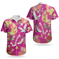 Hawaiian and Japanese Culture Together Couples Matching Short Sleeve Bodycon Dress and Hawaiian Shirt Kakau Tribal Pattern and Irezumi Art Pink Color LT03 - Polynesian Pride