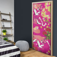 Hawaiian and Japanese Culture Together Door Cover Kakau Tribal Pattern and Irezumi Art Pink Color