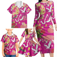Hawaiian and Japanese Culture Together Family Matching Long Sleeve Bodycon Dress and Hawaiian Shirt Kakau Tribal Pattern and Irezumi Art Pink Color LT03 - Polynesian Pride