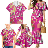 Hawaiian and Japanese Culture Together Family Matching Mermaid Dress and Hawaiian Shirt Kakau Tribal Pattern and Irezumi Art Pink Color LT03 - Polynesian Pride