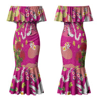 Hawaiian and Japanese Culture Together Family Matching Mermaid Dress and Hawaiian Shirt Kakau Tribal Pattern and Irezumi Art Pink Color LT03 Mom's Dress Pink - Polynesian Pride
