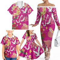 Hawaiian and Japanese Culture Together Family Matching Off The Shoulder Long Sleeve Dress and Hawaiian Shirt Kakau Tribal Pattern and Irezumi Art Pink Color LT03 - Polynesian Pride