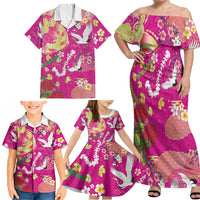 Hawaiian and Japanese Culture Together Family Matching Off Shoulder Maxi Dress and Hawaiian Shirt Kakau Tribal Pattern and Irezumi Art Pink Color LT03 - Polynesian Pride