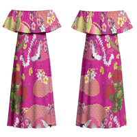 Hawaiian and Japanese Culture Together Family Matching Off Shoulder Maxi Dress and Hawaiian Shirt Kakau Tribal Pattern and Irezumi Art Pink Color LT03 Mom's Dress Pink - Polynesian Pride