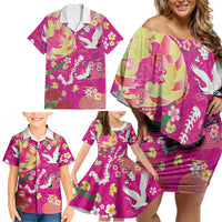 Hawaiian and Japanese Culture Together Family Matching Off Shoulder Short Dress and Hawaiian Shirt Kakau Tribal Pattern and Irezumi Art Pink Color LT03 - Polynesian Pride