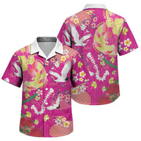 Hawaiian and Japanese Culture Together Family Matching Off Shoulder Short Dress and Hawaiian Shirt Kakau Tribal Pattern and Irezumi Art Pink Color LT03 Son's Shirt Pink - Polynesian Pride