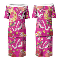 Hawaiian and Japanese Culture Together Family Matching Puletasi and Hawaiian Shirt Kakau Tribal Pattern and Irezumi Art Pink Color LT03 Mom's Dress Pink - Polynesian Pride