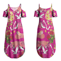Hawaiian and Japanese Culture Together Family Matching Summer Maxi Dress and Hawaiian Shirt Kakau Tribal Pattern and Irezumi Art Pink Color LT03 Mom's Dress Pink - Polynesian Pride