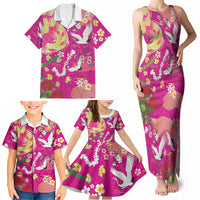 Hawaiian and Japanese Culture Together Family Matching Tank Maxi Dress and Hawaiian Shirt Kakau Tribal Pattern and Irezumi Art Pink Color LT03 - Polynesian Pride