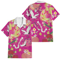 Hawaiian and Japanese Culture Together Family Matching Tank Maxi Dress and Hawaiian Shirt Kakau Tribal Pattern and Irezumi Art Pink Color LT03 Dad's Shirt - Short Sleeve Pink - Polynesian Pride