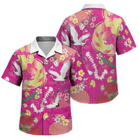 Hawaiian and Japanese Culture Together Family Matching Tank Maxi Dress and Hawaiian Shirt Kakau Tribal Pattern and Irezumi Art Pink Color LT03 Son's Shirt Pink - Polynesian Pride