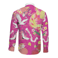 Hawaiian and Japanese Culture Together Long Sleeve Button Shirt Kakau Tribal Pattern and Irezumi Art Pink Color LT03 - Polynesian Pride