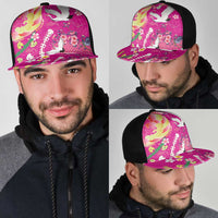 Hawaiian and Japanese Culture Together Mesh Trucker Cap Kakau Tribal Pattern and Irezumi Art Pink Color