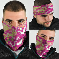 Hawaiian and Japanese Culture Together Neck Gaiter Kakau Tribal Pattern and Irezumi Art Pink Color