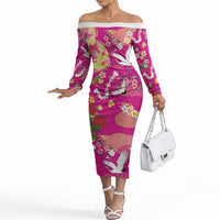Hawaiian and Japanese Culture Together Off The Shoulder Long Sleeve Dress Kakau Tribal Pattern and Irezumi Art Pink Color LT03 Women Pink - Polynesian Pride