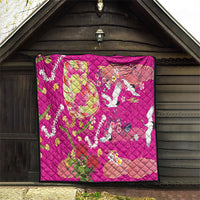 Hawaiian and Japanese Culture Together Quilt Kakau Tribal Pattern and Irezumi Art Pink Color
