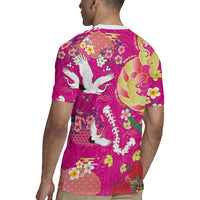 Hawaiian and Japanese Culture Together Rugby Jersey Kakau Tribal Pattern and Irezumi Art Pink Color
