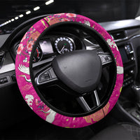 Hawaiian and Japanese Culture Together Steering Wheel Cover Kakau Tribal Pattern and Irezumi Art Pink Color LT03 Universal Fit Pink - Polynesian Pride