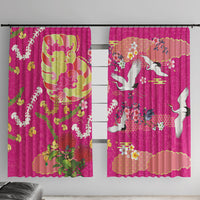 Hawaiian and Japanese Culture Together Window Curtain Kakau Tribal Pattern and Irezumi Art Pink Color