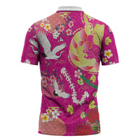 Hawaiian and Japanese Culture Together Zipper Polo Shirt Kakau Tribal Pattern and Irezumi Art Pink Color LT03 - Polynesian Pride