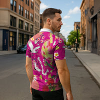 Hawaiian and Japanese Culture Together Zipper Polo Shirt Kakau Tribal Pattern and Irezumi Art Pink Color LT03 - Polynesian Pride